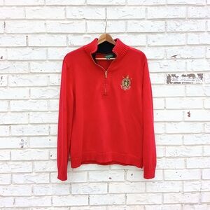 Vintage Lauren Ralph Lauren Red Crest Quarter Zip Sweater